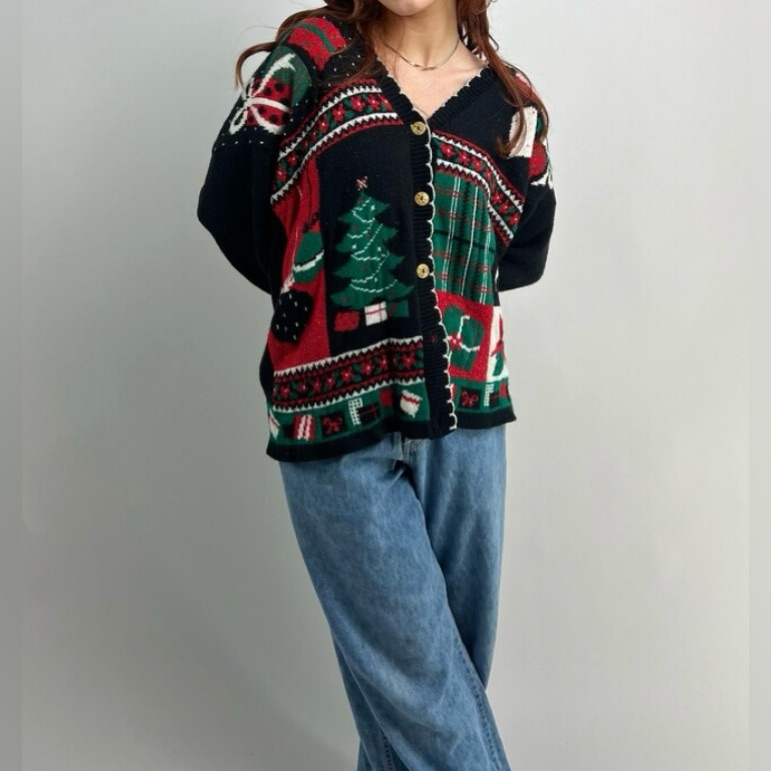 Vintage Christmas Button-Down Sweater